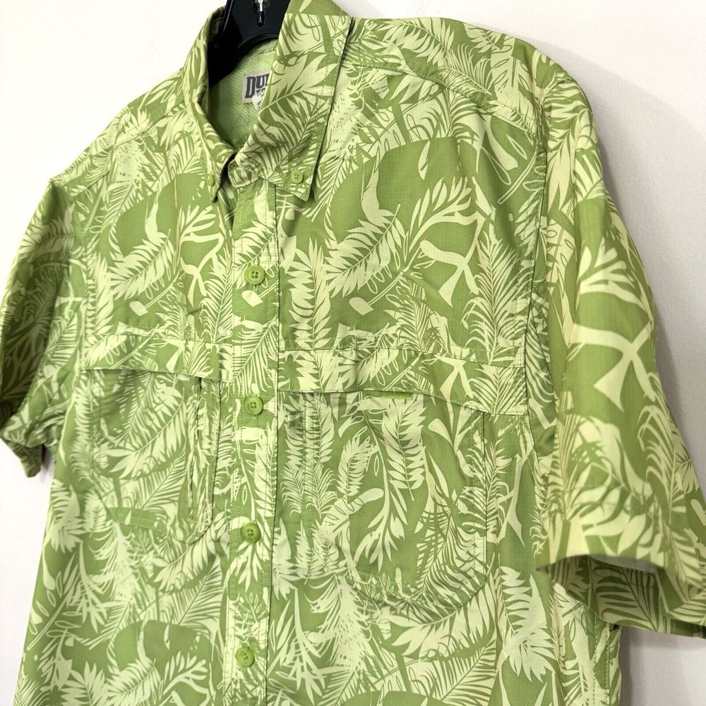 Duluth Trading Action Short Short Sleeve Green Tropical Print Fishing Shirt Sz M